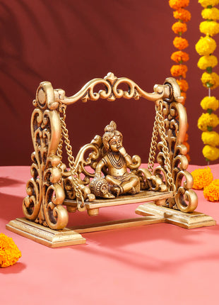 Brass Superfine Laddu Gopal On Swing/Jhula (7.5 Inch)