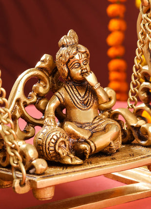 Brass Superfine Laddu Gopal On Swing/Jhula (7.5 Inch)