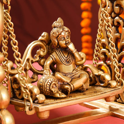 Brass Superfine Laddu Gopal On Swing/Jhula (7.5 Inch)