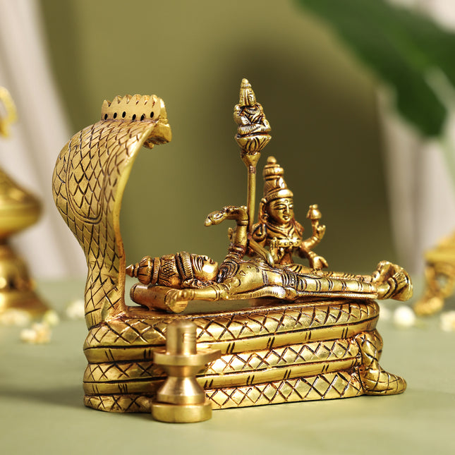 Brass Superfine Vishnu With Lakshmi On Sheshnaag Statue (5.2 Inch)
