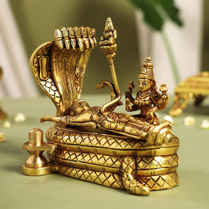 Brass Superfine Vishnu With Lakshmi On Sheshnaag Statue (5.2 Inch)