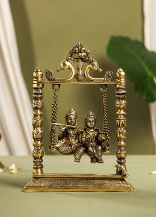 Brass Radha Krishna On Swing/Jhula (6 Inch)