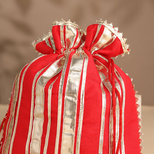 Brass Charan Paduka, Diya & Chowki Gift Festive Potli/Hamper