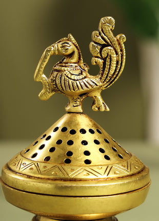 Brass Peacock Dhoop Dani & Incense Holder (6.5 Inch)
