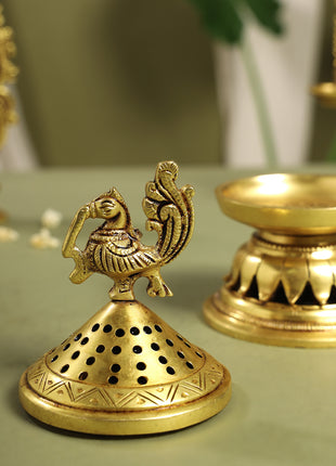 Brass Peacock Dhoop Dani & Incense Holder (6.5 Inch)