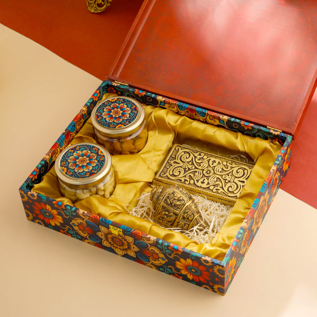 Premium Brass Chowki & Ganesh Conch House Warming Gift Hamper