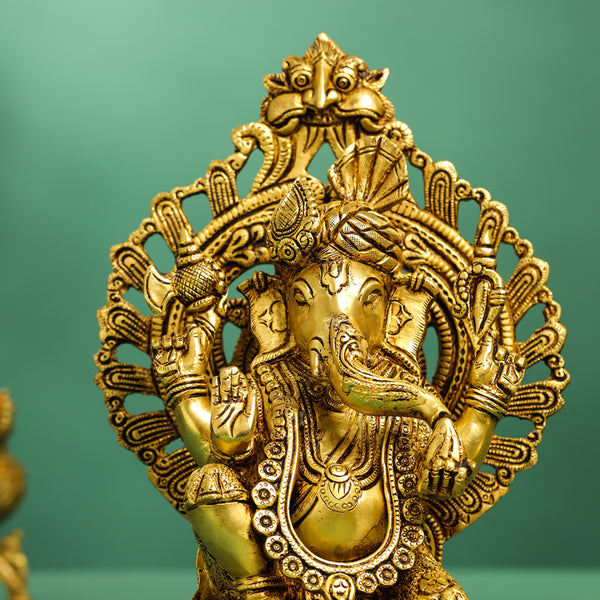 Brass Frame Pagdi Ganesha Idol (12 Inch)