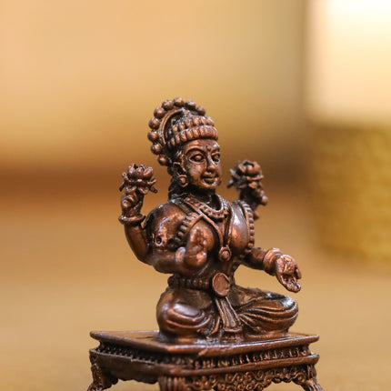 Copper Ganesha And Lakshmi Idols Set (2.5 Inch)