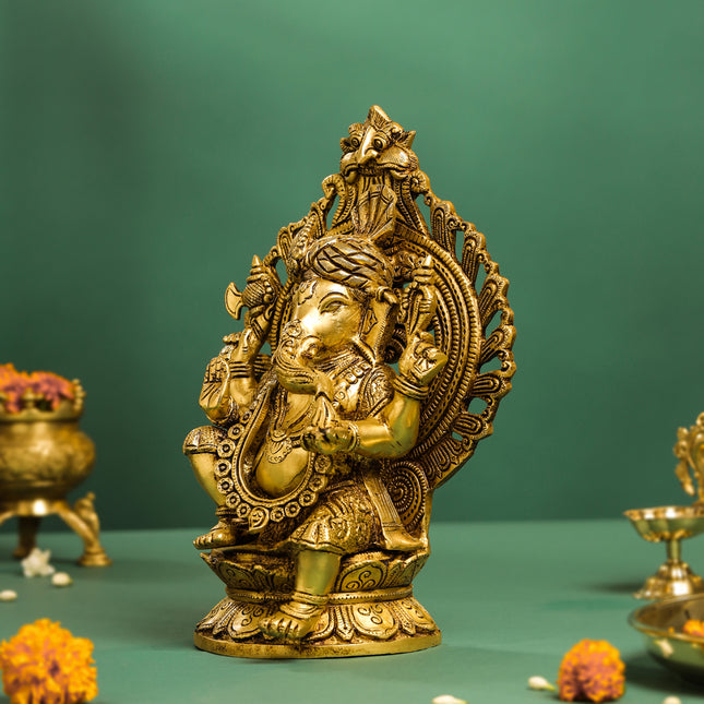 Brass Frame Pagdi Ganesha Idol (12 Inch)