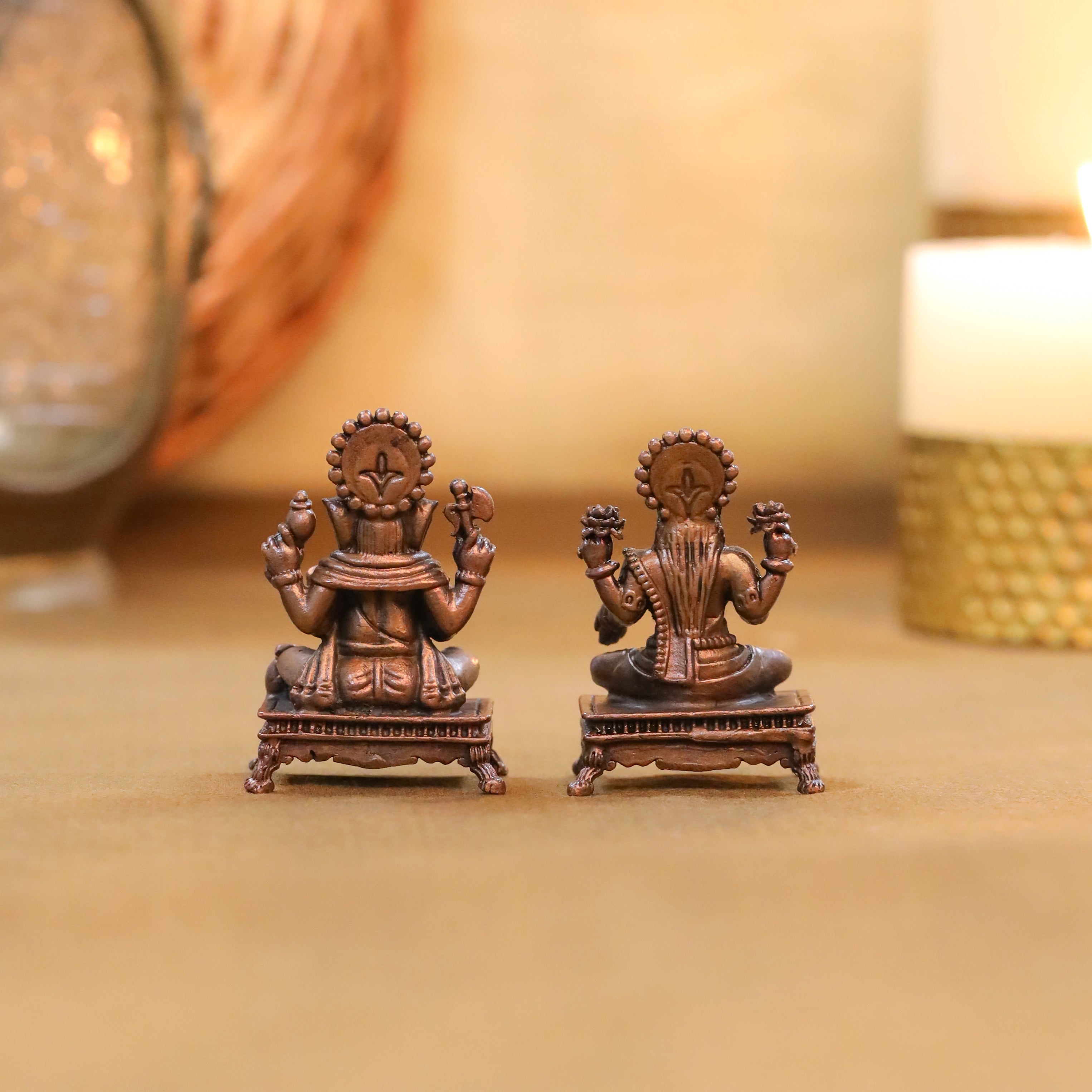 Copper Sitting Ganesha And Lakshmi Idols Set (2.5 Inch) – Vedansh Craft