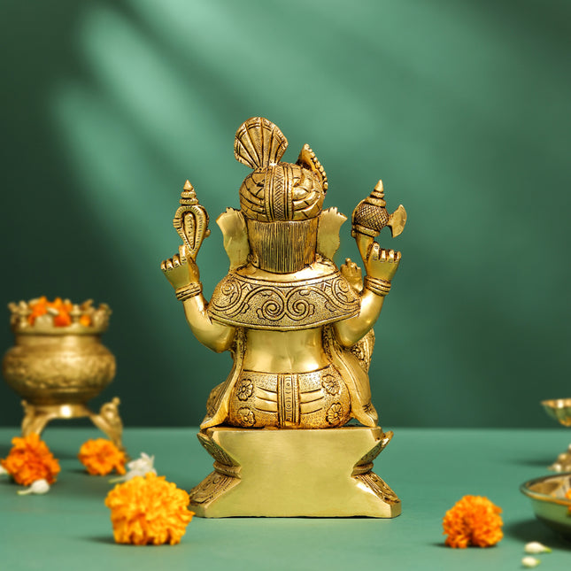 Brass Pagdi Ganesha On Chowki (10.5 Inch)