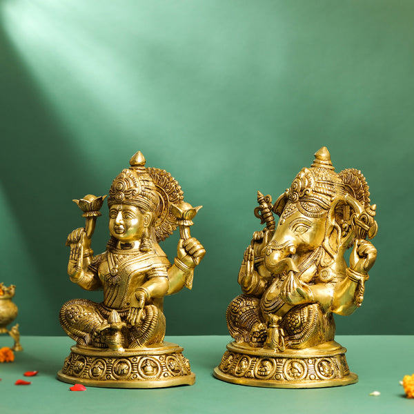 Brass Ashthavinayak Ganesha And Lakshmi Set