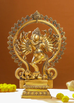 Brass Sixteen Armed Dancing Ganesha Idol (25.5 Inch)