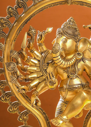 Brass Sixteen Armed Dancing Ganesha Idol (25.5 Inch)