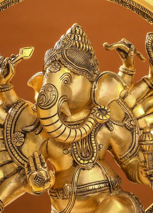 Brass Sixteen Armed Dancing Ganesha Idol (25.5 Inch)