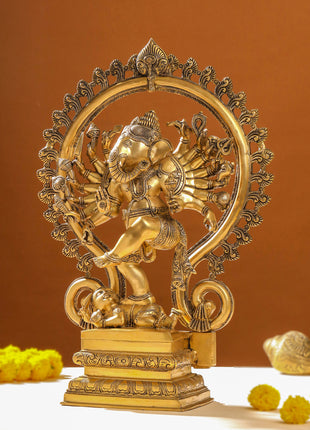 Brass Sixteen Armed Dancing Ganesha Idol (25.5 Inch)