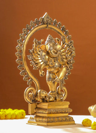 Brass Sixteen Armed Dancing Ganesha Idol (25.5 Inch)