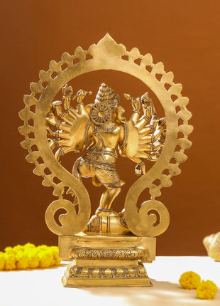 Brass Sixteen Armed Dancing Ganesha Idol (25.5 Inch)