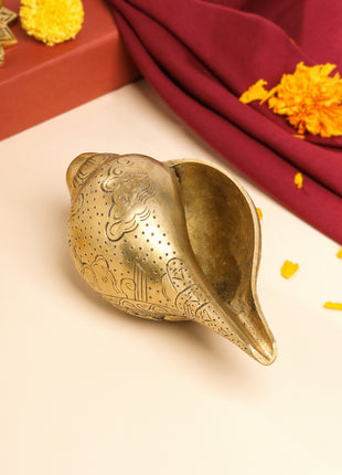 Brass Lord Ganesha Conch (3.2 Inch)