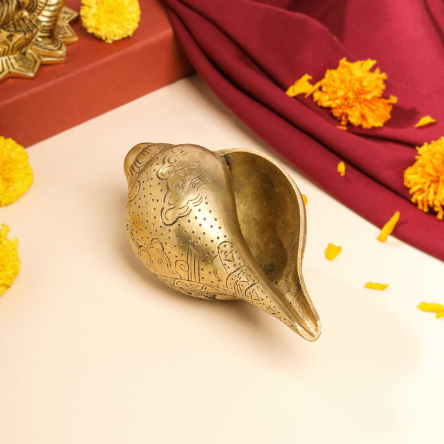 Brass Lord Ganesha Conch (3.2 Inch)