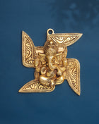 Brass Ganesha On Swastik Wall Hanging (7 Inch)