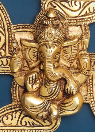 Brass Ganesha On Swastik Wall Hanging (7 Inch)