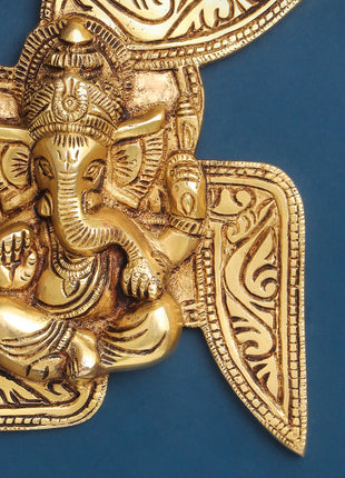 Brass Ganesha On Swastik Wall Hanging (7 Inch)