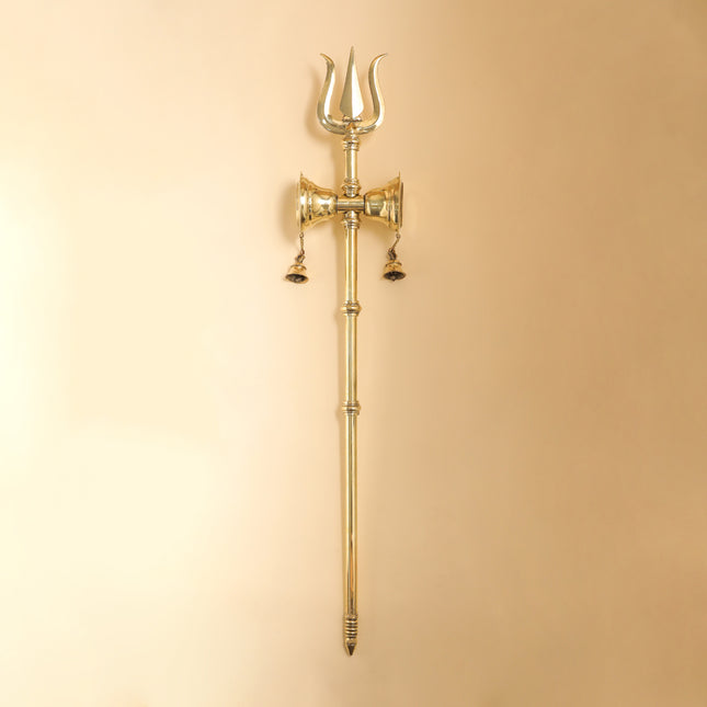Brass Shiva's Damru Trishul With Bell