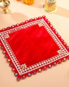 Mirror Work Red Velvet God Pooja Asana