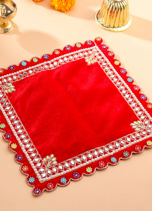 Mirror Work Red Velvet God Pooja Asana