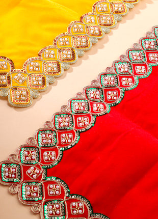 Sequin And Pearl Work Red Velvet God Pooja Asana