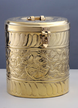 Brass Storage Container With Flower Pattern