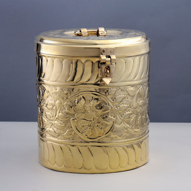 Brass Storage Container With Flower Pattern