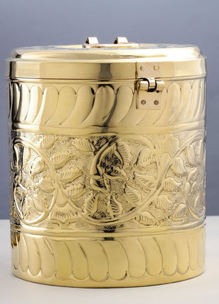 Brass Storage Container With Flower Pattern