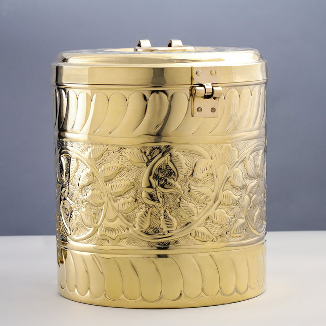 Brass Storage Container With Flower Pattern