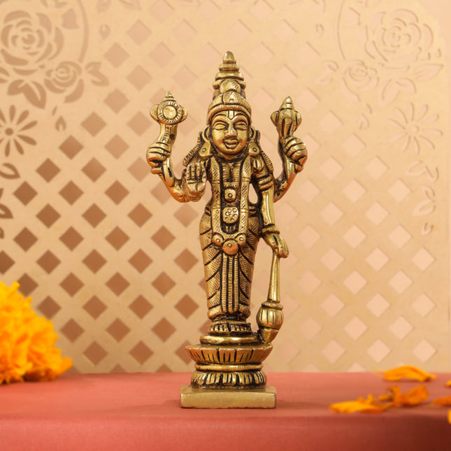 Brass Lord Vishnu Idol (5.2 Inch)