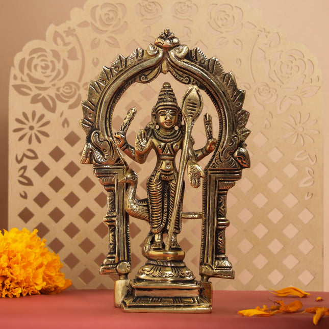 Brass Lord Murugan/Kartikeya Frame Idol (6.5 Inch)
