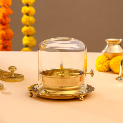 Brass Glass Akhand Jyoti Diya