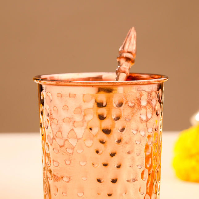 Copper Pooja Panchpatra and Spoon charnamrit Set