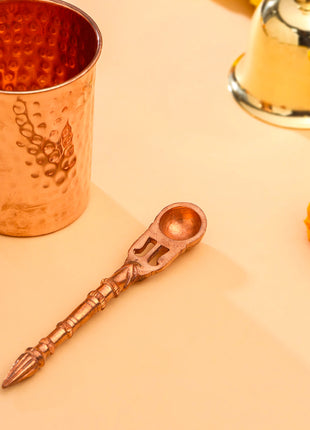 Copper Pooja Panchpatra and Spoon charnamrit Set