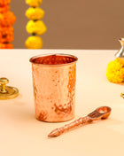 Copper Pooja Panchpatra and Spoon charnamrit Set