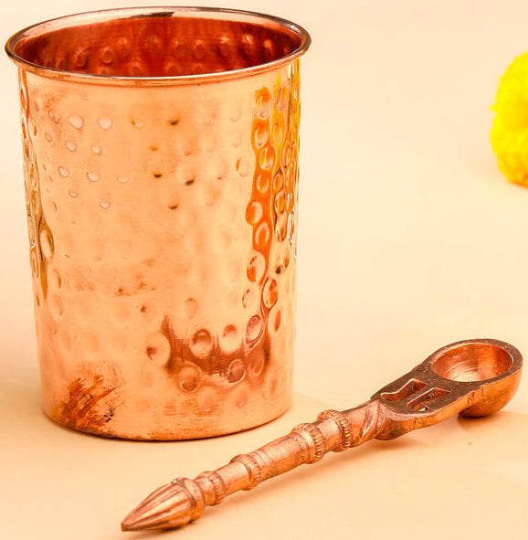 Copper Pooja Panchpatra and Spoon charnamrit Set