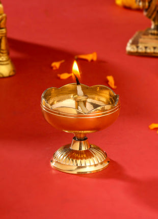 Brass Akhand Flower Diya (2 Inch)