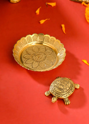 Brass Tortoise With Plate Set