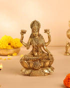 Brass Lotus Goddess Lakshmi Idol (6.5 Inch)