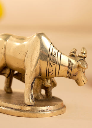 Brass Kamdhenu Cow With Calf Idol (2.5 Inch)
