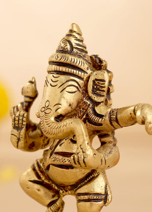 Brass Dancing Ganesha Idol (4 Inch)