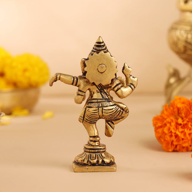 Brass Dancing Ganesha Idol (4 Inch)