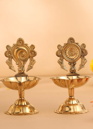 Brass Shankh Chakra Diya Set ( 4.5 Inch)