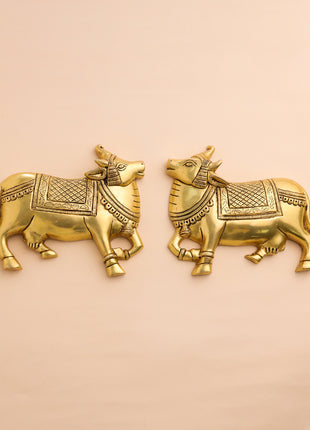 Brass Kamdhenu Cow Wall Hanging Set (7 Inch)